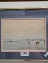Anthony Klitz, a small painting of figures on promenade, pencil signed, 20.5 x 15cm
