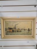 Jan van Delden, a 20th Century oil on canvas of Dutch shipping scene, signed bottom right behind fra