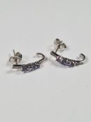 Pair of 9ct white gold tanzanite and diamond earrings, marked 9K, 2cm, approx 1.91g, with Certificat