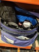 A canon and Sony camera and lenses, plus camera bag