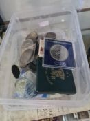 A small quantity of coins mainly commemorative, some bank notes, an indenture and sundry