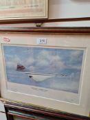 A print of Concorde coming home, limited edition, signed by the Captain and a reproduction theatre p