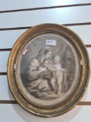 An antique oval Bartolozzi print of Mother and Child in gilt frame