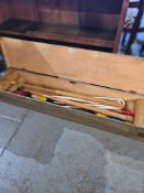 A Croquet set, in painted pine box