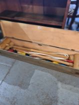 A Croquet set, in painted pine box