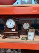 Two oak cased mantle clocks and two carriage clocks
