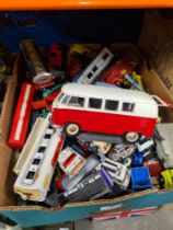 A box of mixed playworn Dinky vehicles