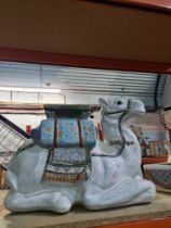 A modern pottery seated Camel plant stand, an antique stoneware hunting jug and sundry