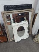 Three various mirrors including a small white painted example and a Victorian mahogany box base mirr