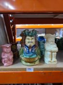 A Majolica style Toby jug and other more modern examples