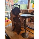 A selection of small furniture, including wine rack, cake stand, wicker basket, chair, etc