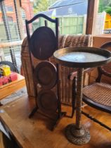 A selection of small furniture, including wine rack, cake stand, wicker basket, chair, etc