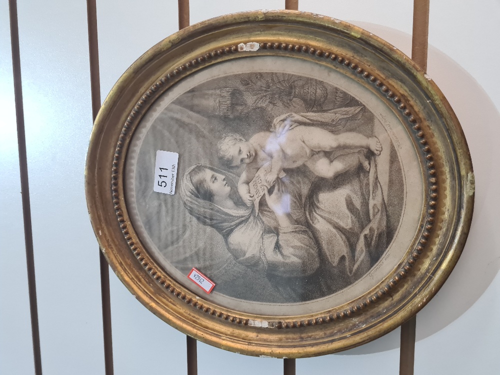 An antique oval Bartolozzi print of Mother and Child in gilt frame - Image 2 of 2