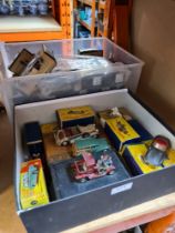 Two boxes of diecast vehicles, to include a boxed Dinky 138 Hillman Imp and a Corgi E-Type Jaguar