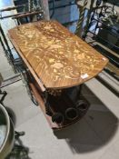 A reproduction inlaid 2 tier cocktail trolley