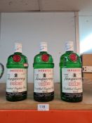 Three vintage bottles of Tanqueray imported gin, 750ml each