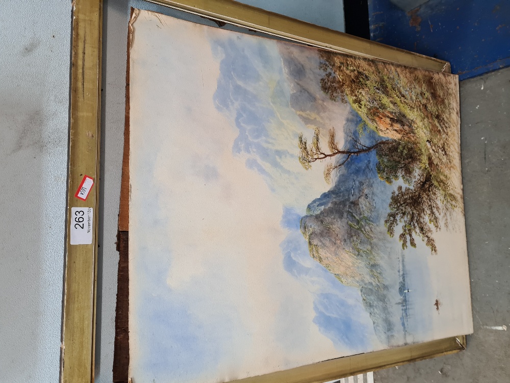 An antique watercolour of mountainous landscape with lake, unsigned 44 x 55.5cm, unframed