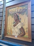 M K Rhodes a mid 20th Century, oil of Jamaican market girl, signed, 38.5cm x 49cm
