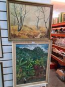 An oil of Jamaican scene by Eric Smith and sundry pictures