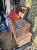 A selection of boxes including blanket box and contents, sundry satchels, etc