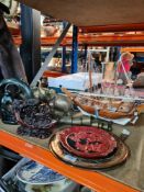 A selection of mixed collectables including brass elephants, model boats, etc