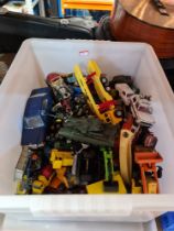 A box of playworn die cast including Corgi, etc