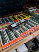 N Gauge, a quantity of rolling stock and carriages mainly boxed, 4 Hornby Minitrix locomotives and s