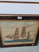 A watercolour and pencil drawing of masted ship, mid 19th Century by W Pearson, signed and dated 185