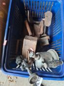 A selection of vintage gas blowers, mixed toys, etc