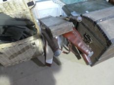 An antique leather leg of mutton gun case, one other antique gun case and a quantity of more modern