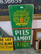 An old enamelled sign for Pils Lamont French beer, 38 x 97cm