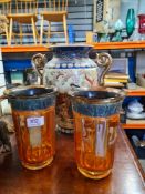 Amber glass vases, 20th Century Japanese vase, African artwork and a Mason's Ironstone Jar "Mandalay