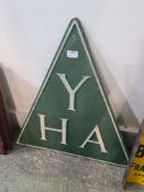 A vintage triangular alloy sign for Youth Hostel Association, 61 x 63cm