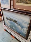 A late 20th century oil of a Lancaster Bomber by Trevor Lay, signed and dated '997, 90.5cm x 60cm