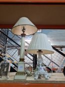 A Dresden floral table lamp and one other column lamp