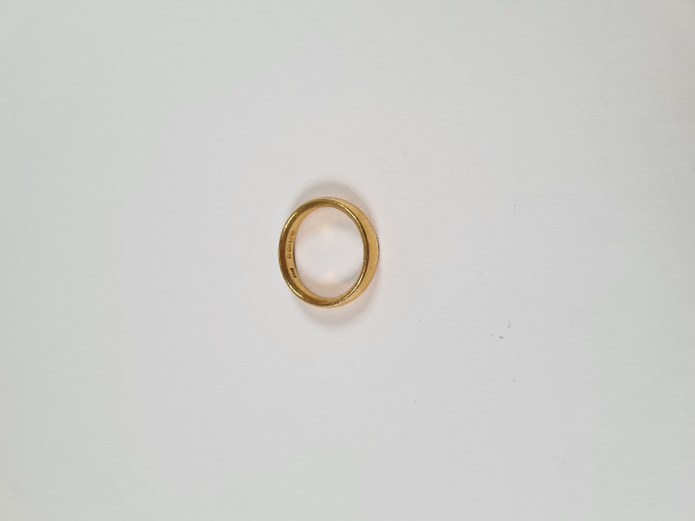 22ct yellow gold wedding band, marked 22, size O, Birmingham maker H.A. approx 7.42g - Image 3 of 5