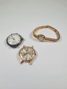 Antique silver cased watch head with enamel dial, Oris watchhead and another wristwatch
