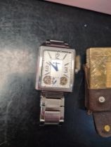 Silver dress ring set with Smokey Topaz, modern Fossil watch, mesh purse, Dunhill lighters, wallet,