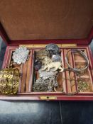 Jewellery box containing various costume jewellery including 9ct gold studs, etc