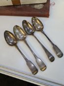 William Bateman 1, a set of three heavy silver Georgian serving spoons, hallmarked London 1821 - 182