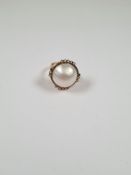 14K yellow gold dress ring set with large half pearl, marked 585, size P, approx 9.56g