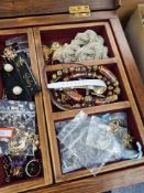 Jewellery box and contents plus a box of mixed costume jewellery