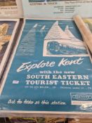 An original travel poster for Southern Region British Railways titled "Explore Kent with Oasthouses"