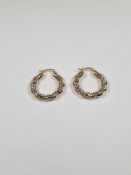 9ct two tone hoop earrings of twisted form, hollow, marked 375, 2.5cm, approx 3.2g