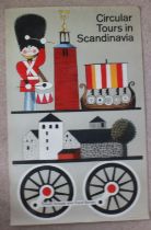 An original Swedish travel poster for circular tours in Scandinavia by Broderna and Lager Stron, 196