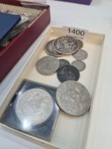 Two silver Victorian coins, including an 1888 Double Florin, 1889 Crown and sundry coins
