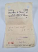 9ct gold cased Bowden Plymouth watch on plated adjustable strap, with original receipt dated 1932, t
