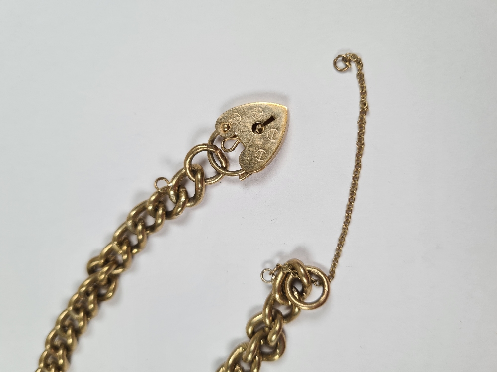 9ct yellow gold curb link bracelet with heart shaped clasp and safety chain, AF, marked 375, approx - Image 6 of 6