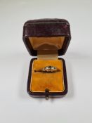 18ct yellow gold sapphire and diamond dress ring, AF one diamond missing, marked 18, Chester, size K