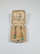 Pair of pretty Victorian 15ct gold drop earrings screw on backs, set with graduating half pearls and